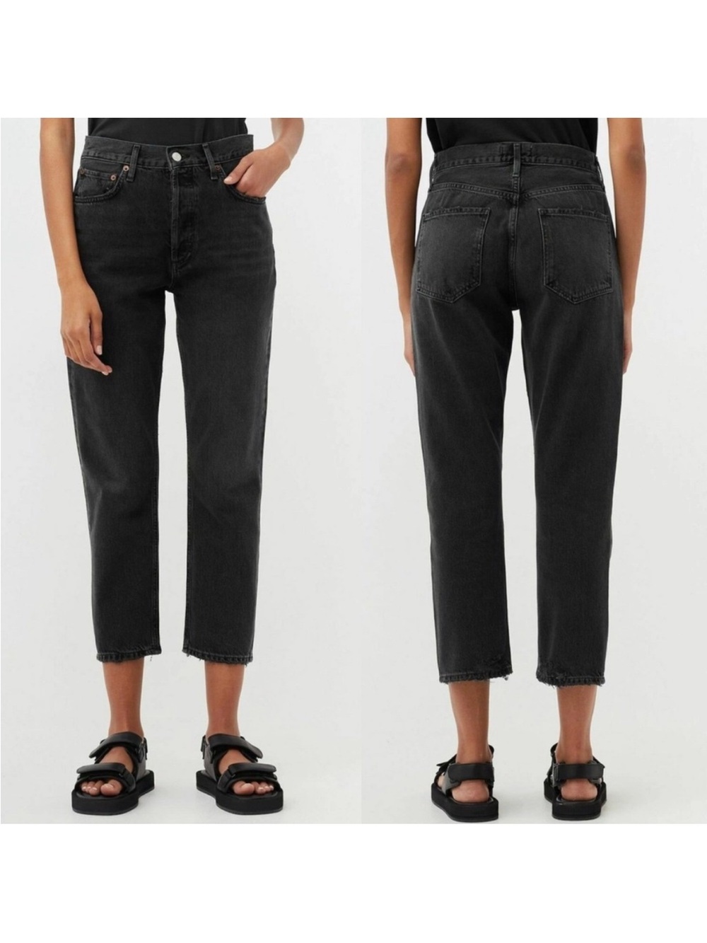 AGOLDE Riley High Rise Wide Crop Jeans Black Wash Denim Womens 29 - Picture 10 of 10